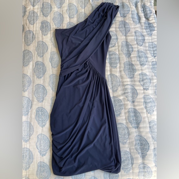 Soprano Navy One Shoulder Bodycon Ruched Dress - Picture 3 of 6
